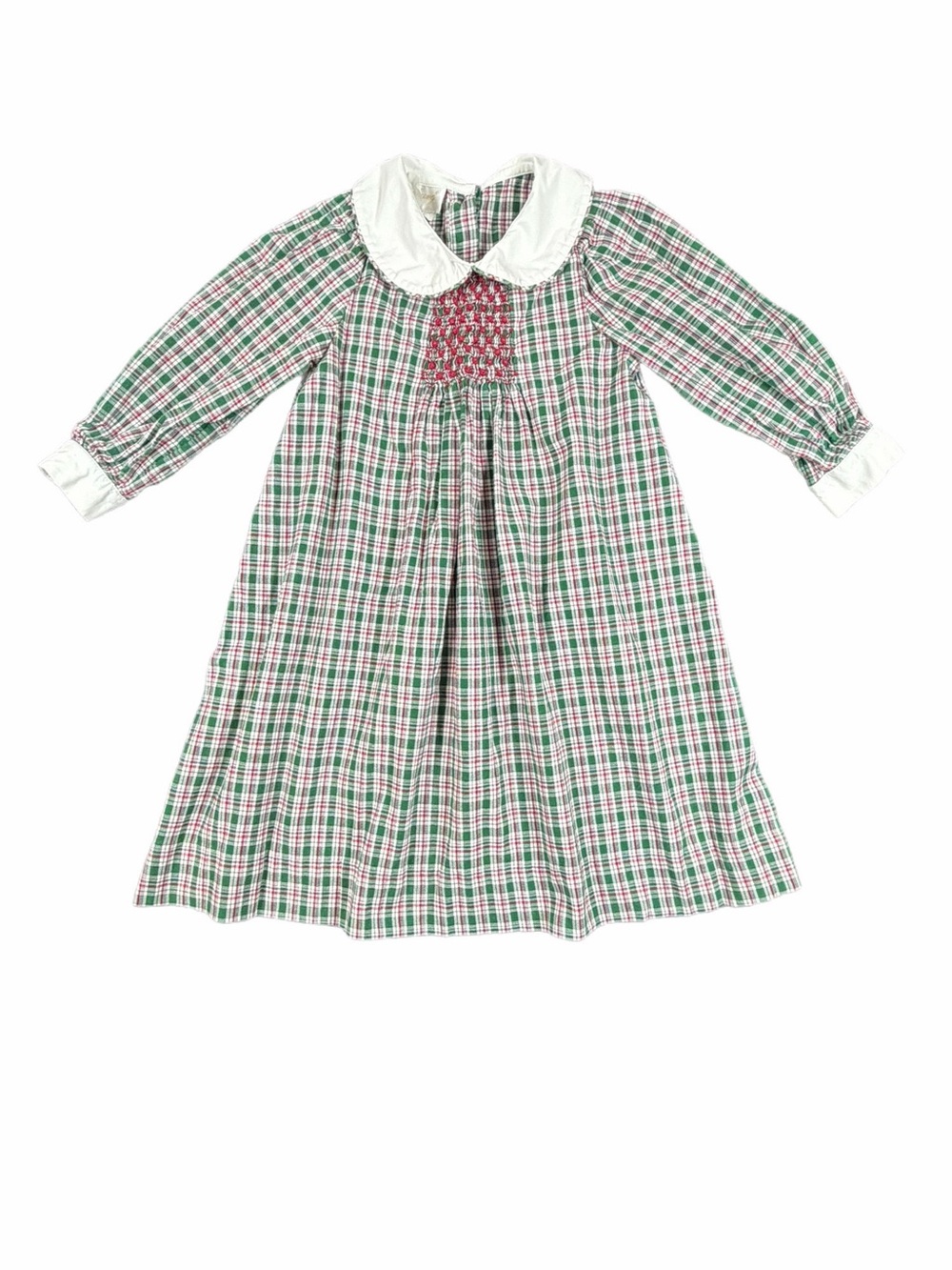 STRASBURG Peter Pan Collar Smocked Plaid Christmas Dress - 4